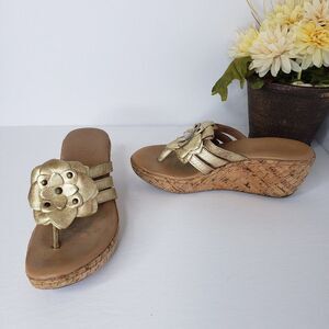 Born Leather Floral Gold MIA1 Cork Wedges 8